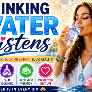 Drinking Water Listens thumbnail featuring mindful hydration, water intention, gratitude practice, and positive transformation