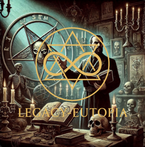 did-anton-lavey-believe-satan-came-to-earth Anton LaVey discussing the history of Satan, surrounded by occult artifacts in a dark, mysterious atmosphere.