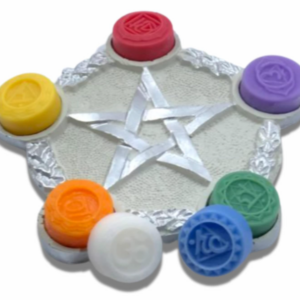 Wiccan Pentagram Tea Light Candle Holder Witch Decor Scented Candles healing Crystals Set of 7 Gold Resin Concrete Tray Witchcraft Supplies Kit Incense holder Altar Spell Supplies Legacy Eutopia