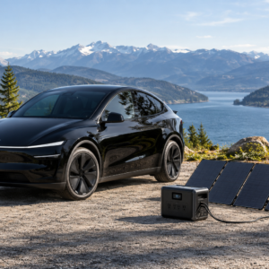 Jet-black electric crossover with solar station tesla 396 method 2026