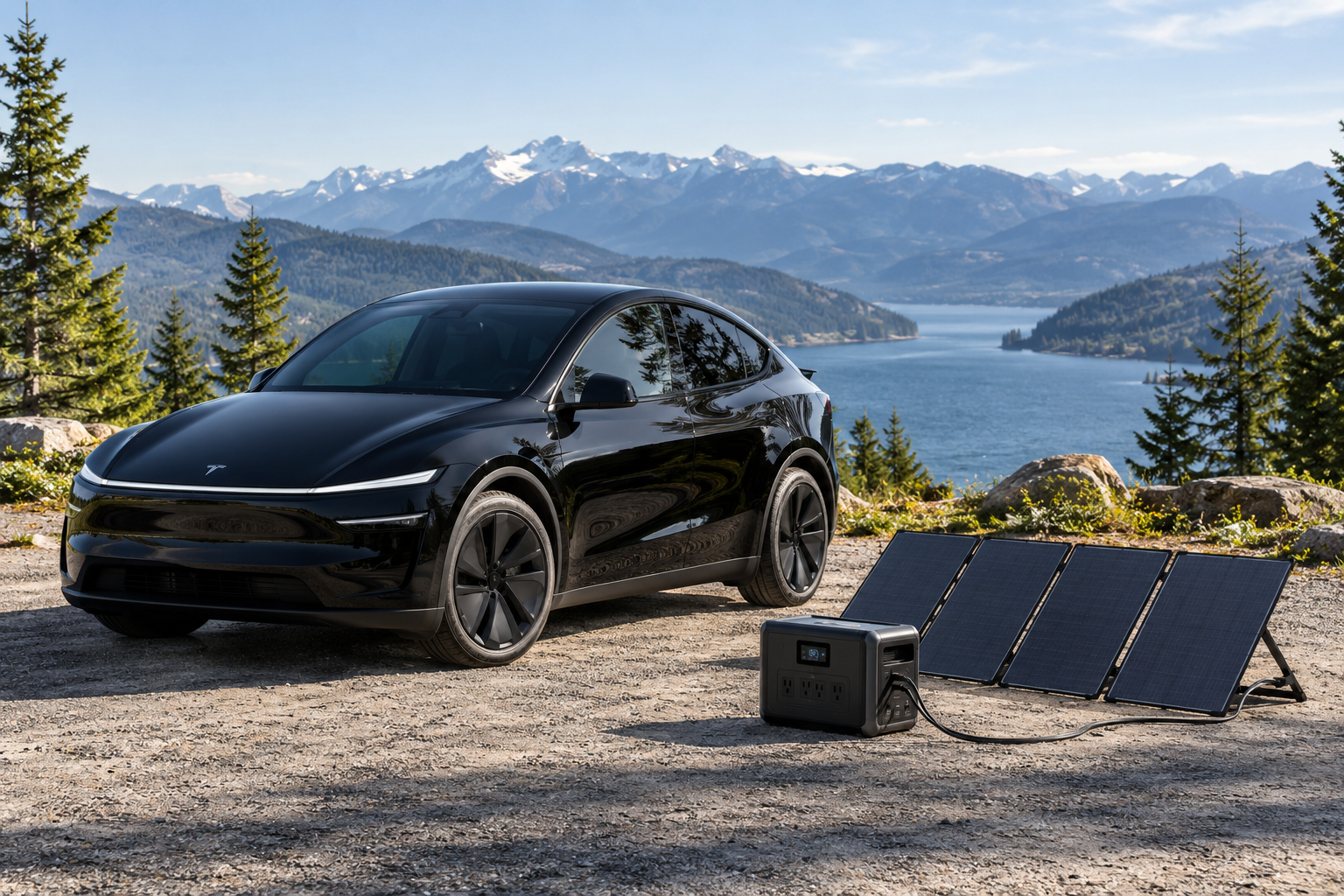 Jet-black electric crossover with solar station tesla 396 method 2026