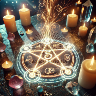 Charging sigils with energy surrounded by mystical tools.