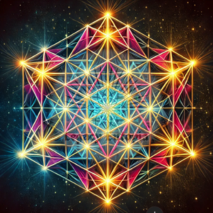 Merkaba made of Metatron's Cube with contrasting vibrant colors.