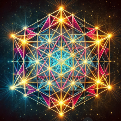 Merkaba made of Metatron's Cube with contrasting vibrant colors.