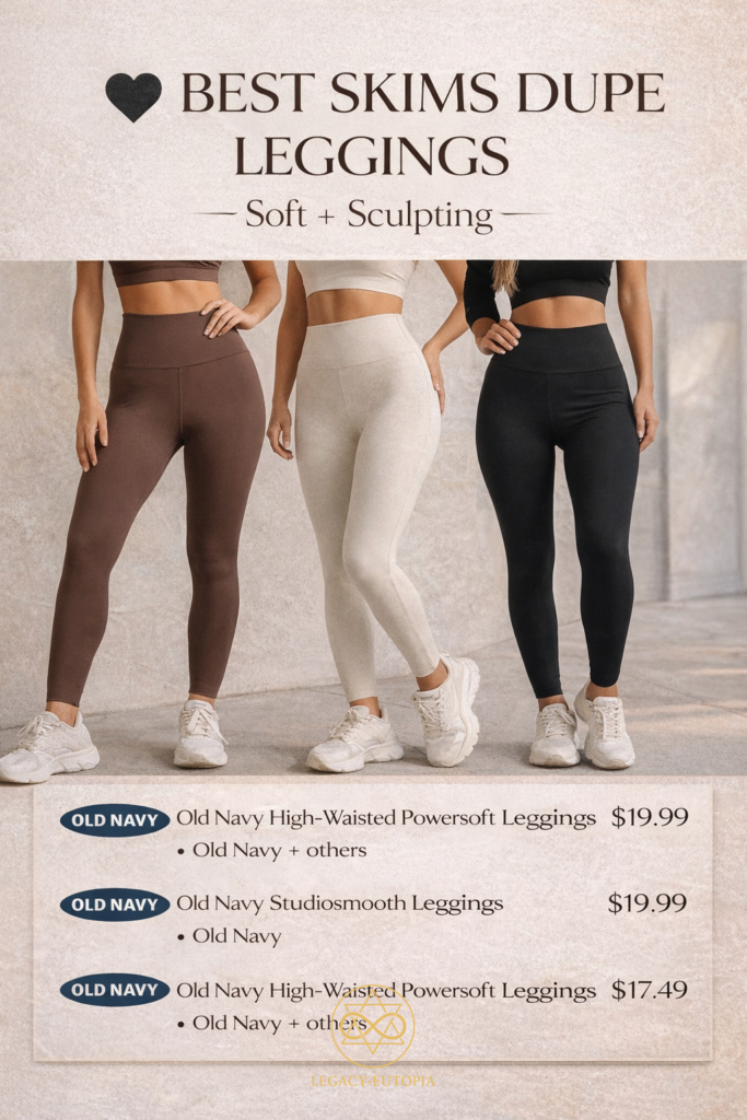 best SKIMS dupe leggings affordable high waisted leggings Old Navy Powersoft Studiosmooth neutral athleisure outfits black brown beige