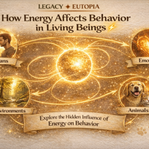 spirit animals infographic showing how energy affects behavior in living beings including humans, emotions, environment, and animals connected by energy flow