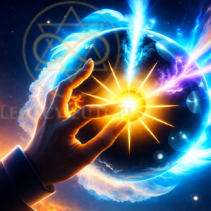 spiritual awakening cosmic energy and glowing hand