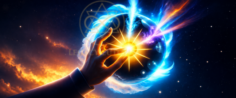 spiritual awakening cosmic energy and glowing hand