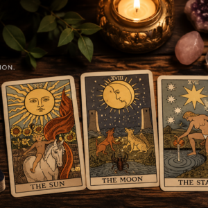 Mystical tarot card reading featured image with candles crystals and spiritual guidance theme