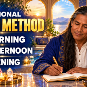 Indigenous-Man-Writing-in-Sapphire-Sanctuary tesla 369 manifestation technique ritual